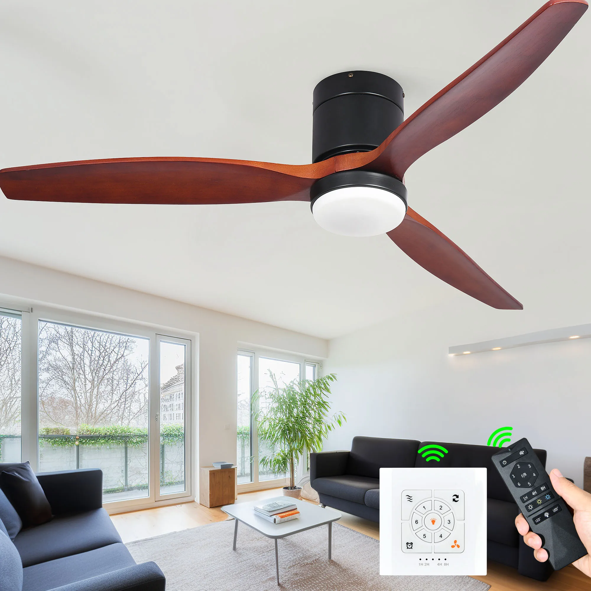 60 Inch Low Profile Ceiling Fan with Lights Remote Flush Mount Fan Light 6 Speed