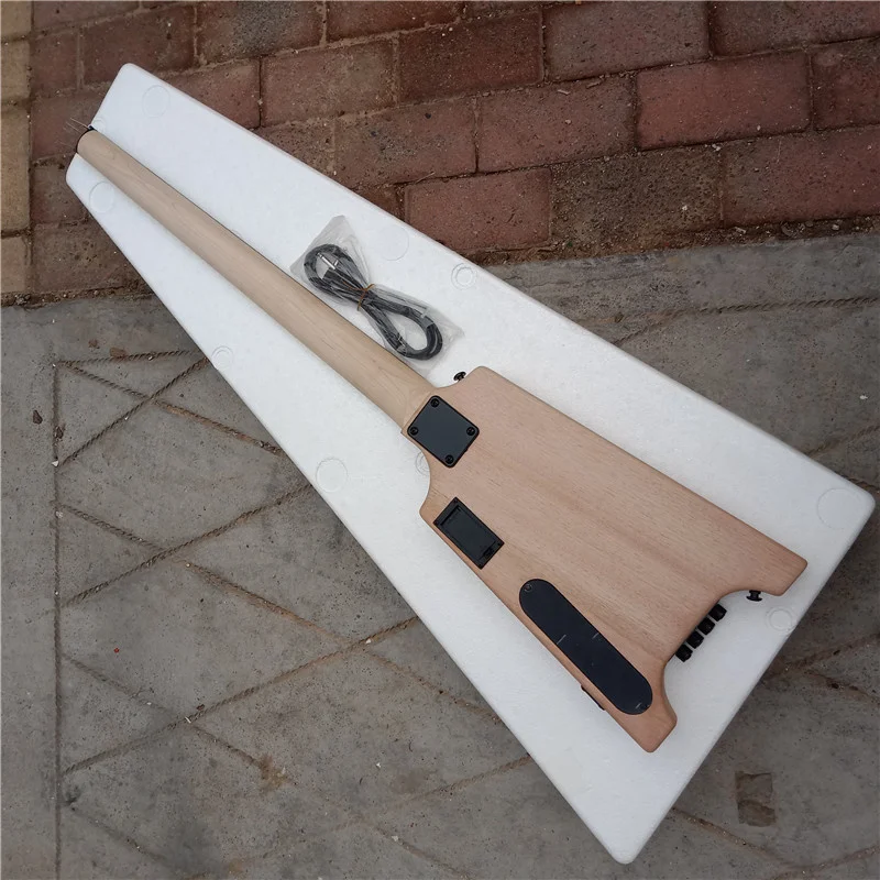 New Unfinished Headless Electric Bass Guitar,Mahogany Body&Rosewood Fingerboard With Red LED Light  BJ334
