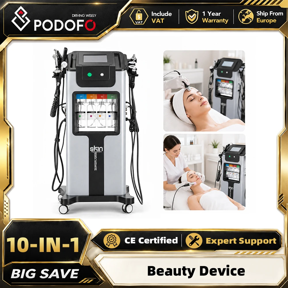 Podofo 10 EN 1 Machine d'hydrodermabrasion Hydra, appareil de soin du visage Hydra, hydrodermabrasion, peeling aquatique, jet d'oxygène, nettoyage en profondeur, lifting de la peau, rajeunissement, blanchiment, machine de beauté, appareil de soin de la peau pour salon SPA