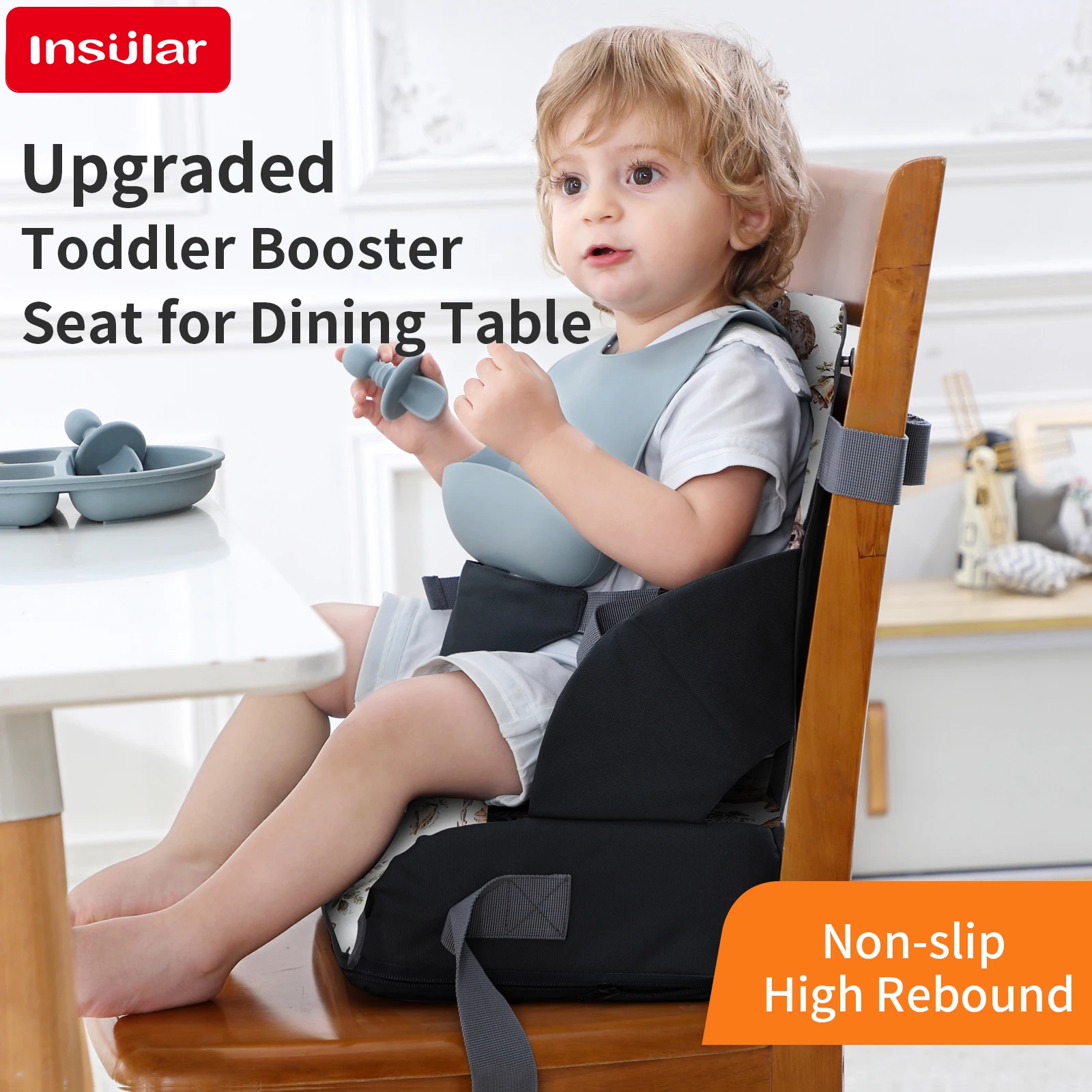 INSULAR Adjustable Dining Chair Booster Cushion Pad for Kids and Toddlers Removable High Chair Seat Pillow for Safe Comfortable