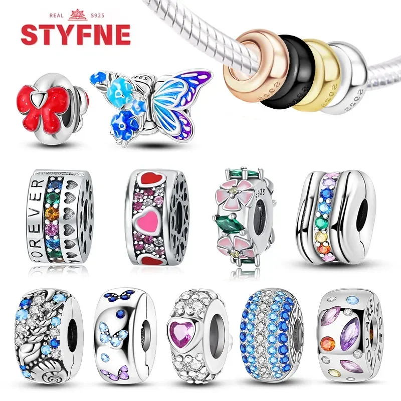 

Silver S925 Stopper Clip Charm Star Bow Shiny Zircon Charms Beads for Original Bracelets Fine DIY Women Jewelry Gifts