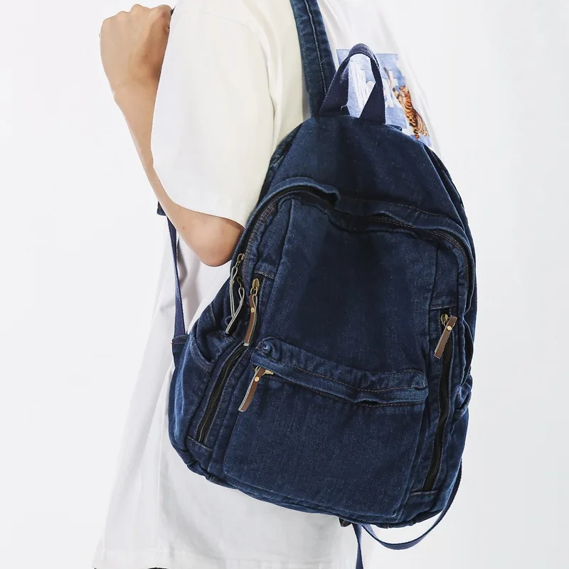 Japanese Washed Denim Backpack Women Fashion College Student School Bags 2024 New Simple Large Capacity Travel Backpacks