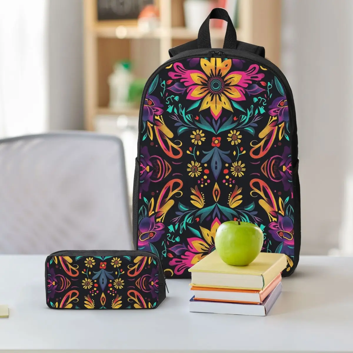 Colorful Mexican Pattern Traditional And Festive Backpack BookBag School Bag Shoulder Bags 3ps Insulated Lunch Bag Pencil Case