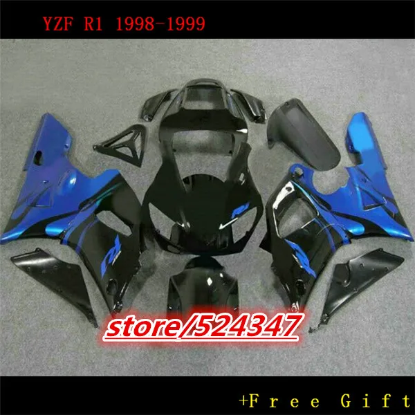 Hey-fairing kit for  R1 1998 1999 YZF-R1 YZF R1 98 99 black blue bodywork fairings set  Motorcycle Accessories & Parts