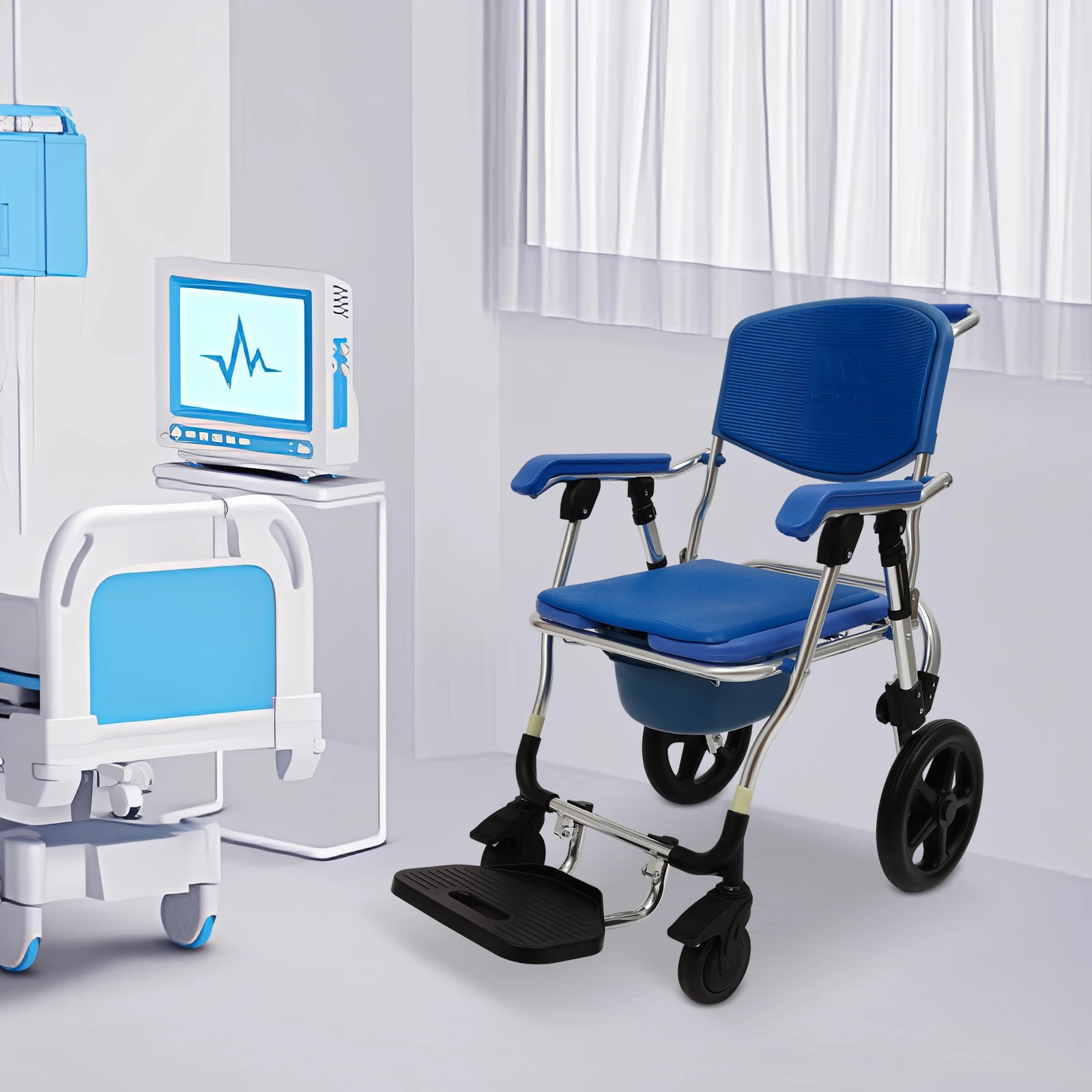 Folding Shower Commode Wheelchair, Beside Commode Chair, Rolling Shower Chair with Armrests and Backrest, Shower Chair with Wheels for the Elderly Disabled Pregnant Women and People with Limited Mobility as a Bedside Commode a Shower Chair a Daily Wheelc