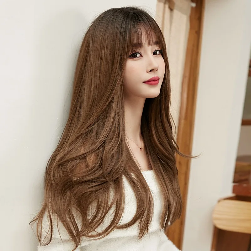 

Synthetic Wigs, Hair Wig, Brown Ash Long Deep Wave, Thick Curls with Bangs, For Women/Girl, Fully Color Fashion Lolita Daily Use