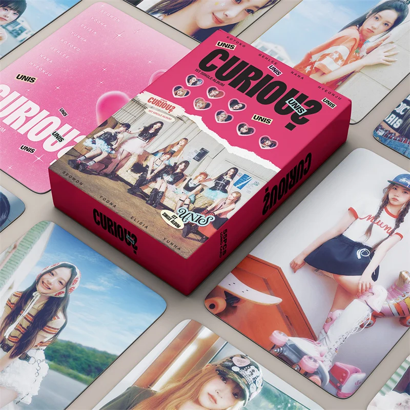 55pcs/set Kpop UNIS Group Album 1ST SINGLE CURIOUS LOMO Card GEHLEE DANGCA KOTOKO NANA Girl Gift Collectible Photo Card Postcard