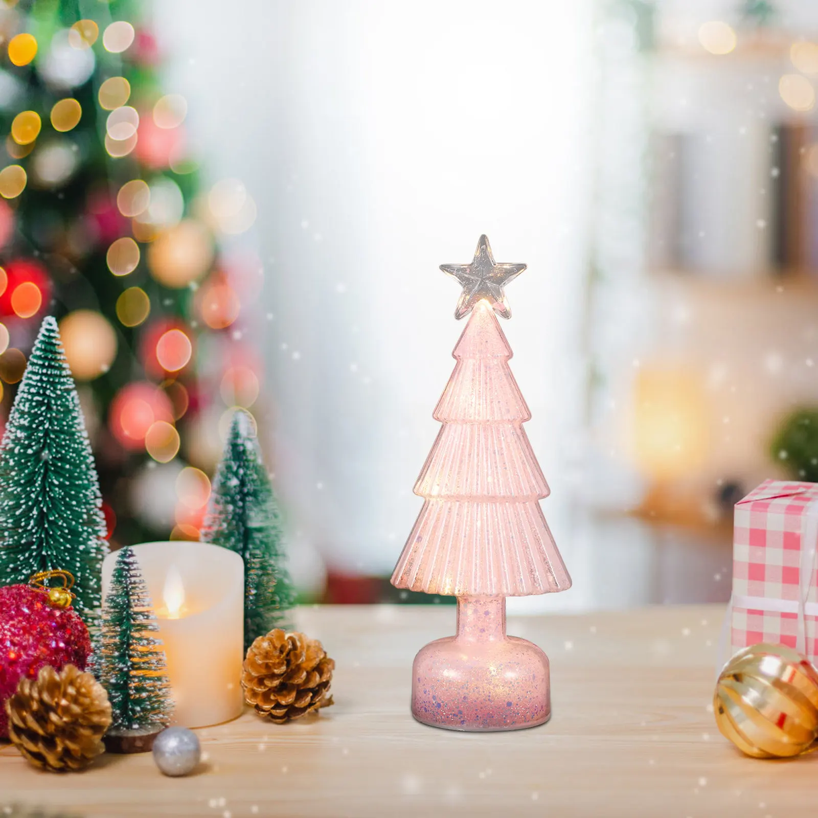 

Миниатюрная светодиодная настольная елка на батарейках, светящийся праздничный декор, ночник для стола, полки, каминной полки, центрального украшения