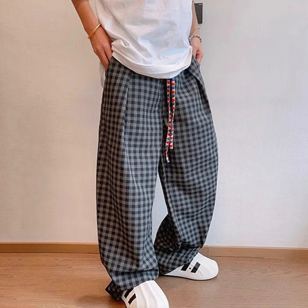 Men Y2k Black Gray Contrast Plaid Casual Pants Daily Streetwear Casual Personality Versatile Comfortable Straight Pants Men 2024