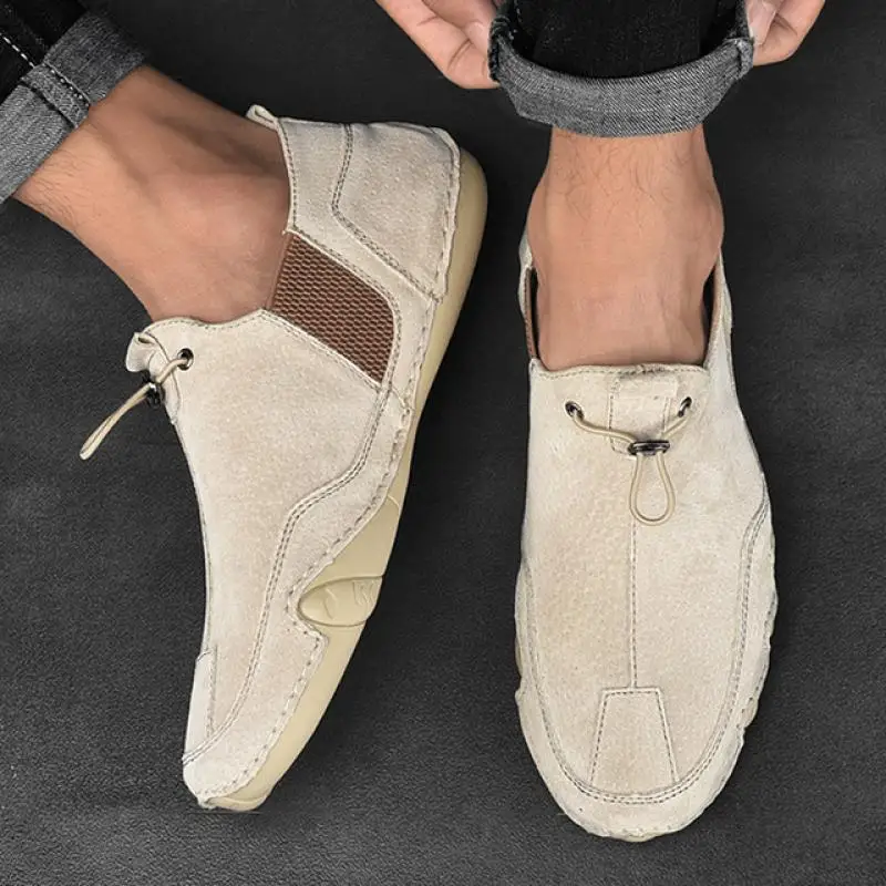 

2023 Men's Casual Loafers Slip-On Sneakers Fashionable Spring Autumn round Toe Synthetic Leather Inner Rabbit Fur