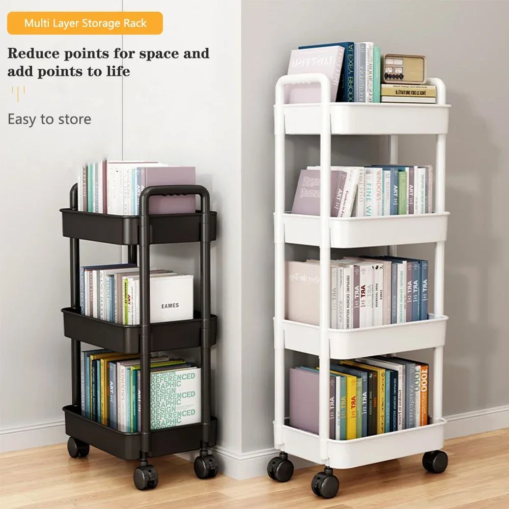 Bookshelf Storage Trolley Mobile Kitchen Organizer Cart With Wheels Multi-Layer Bathroom Shelves Household Snacks Storage Rack