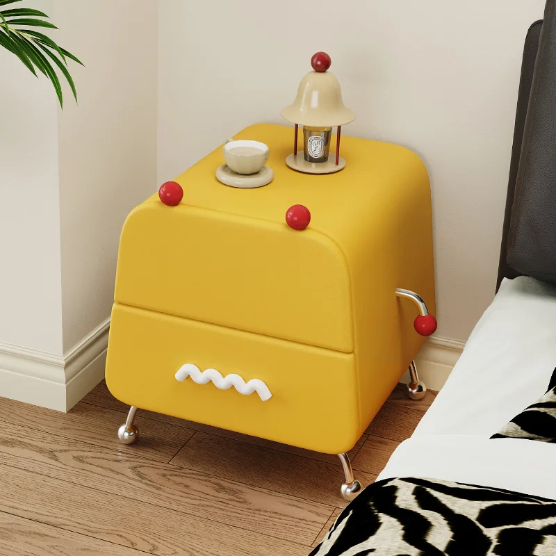 Cute Kawaii Nightstand Metal Legs Hidden Storage Design Eclectic Nightstand Unique Trendy Mesa De Noche Bedroom Furniture