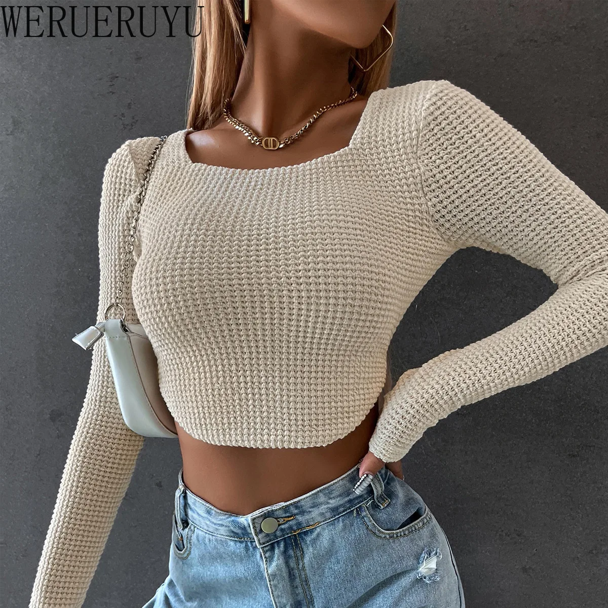 Sexy Long Sleeve Stitch T Shirt Women Streetwear Y2k Clothes Knit Crop Top Korean Fashion Spring Autumn Short Skinny Tshirt 2022