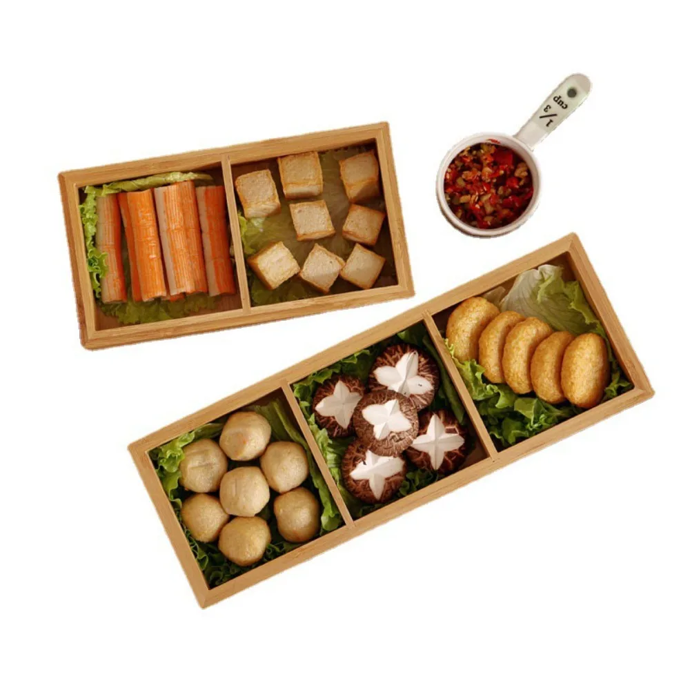 Bamboos Serving Tray Independent Separate Burr Free Food Platter Multiple Grid Layout Optional Visible Bamboos Grain