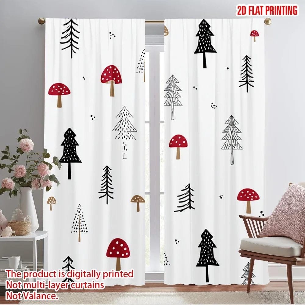 

2pcs 2D flat printing Party Window Curtains Forest Trees Mushrooms Polyester Without Electricity All Season Party & Holiday