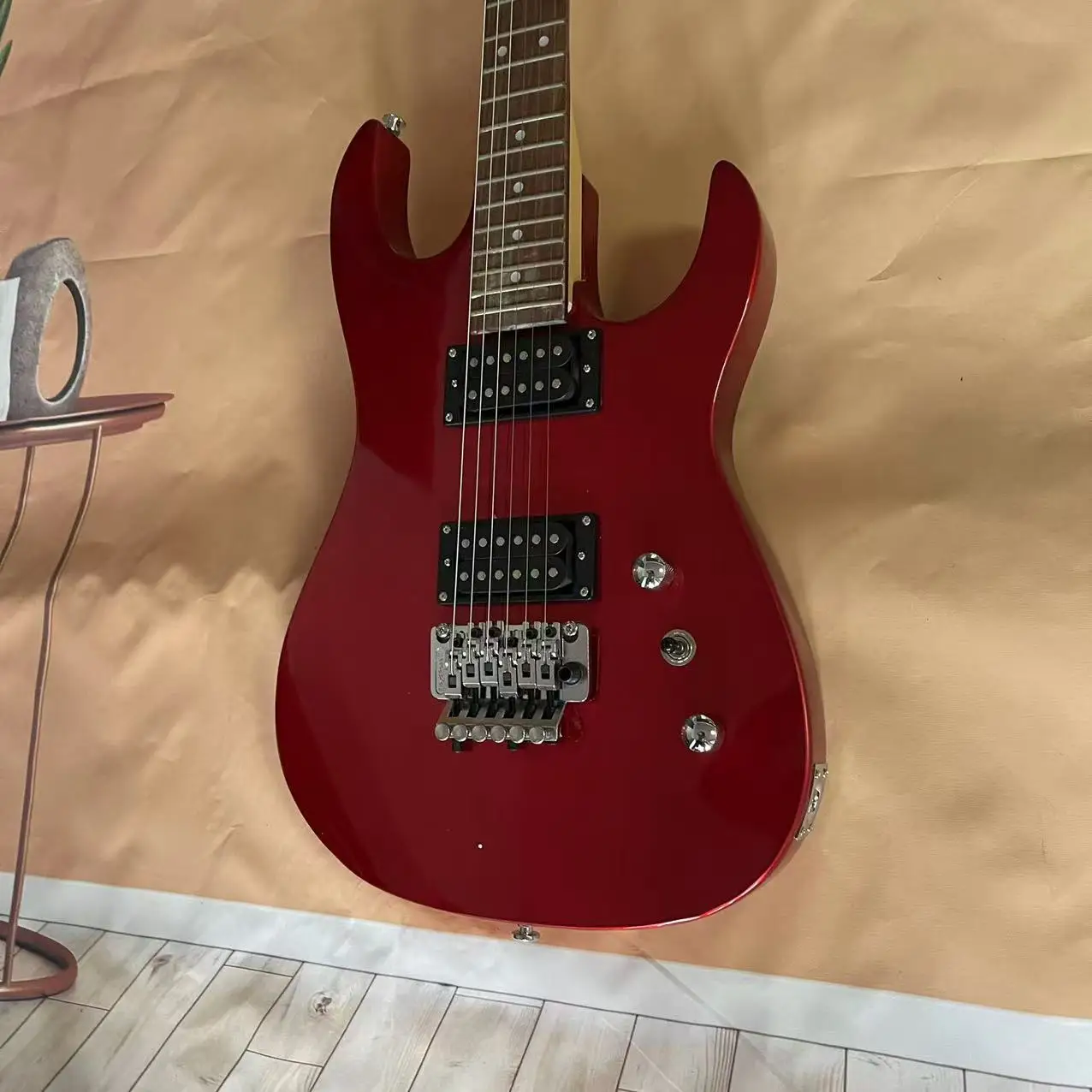 Electric Guitar 6-Chord Alien Style Electric Guitar, Metal Red Body, Factory Realistic Picture, In Stock