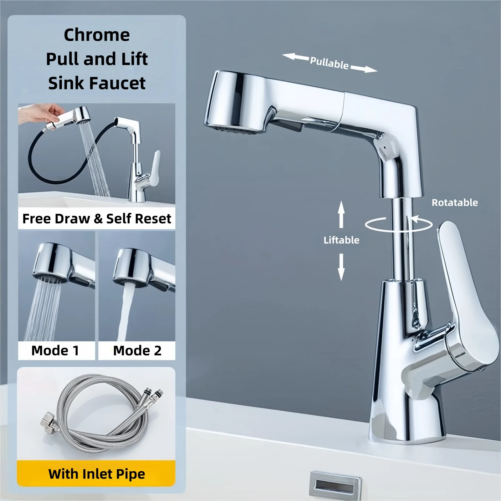 Bathroom Faucet Hot Cold Water Sink Mixer Tap Basin Faucets Washbasin Pull Faucet Copper Lifting Pull Faucet Hot and Cold Water image 3