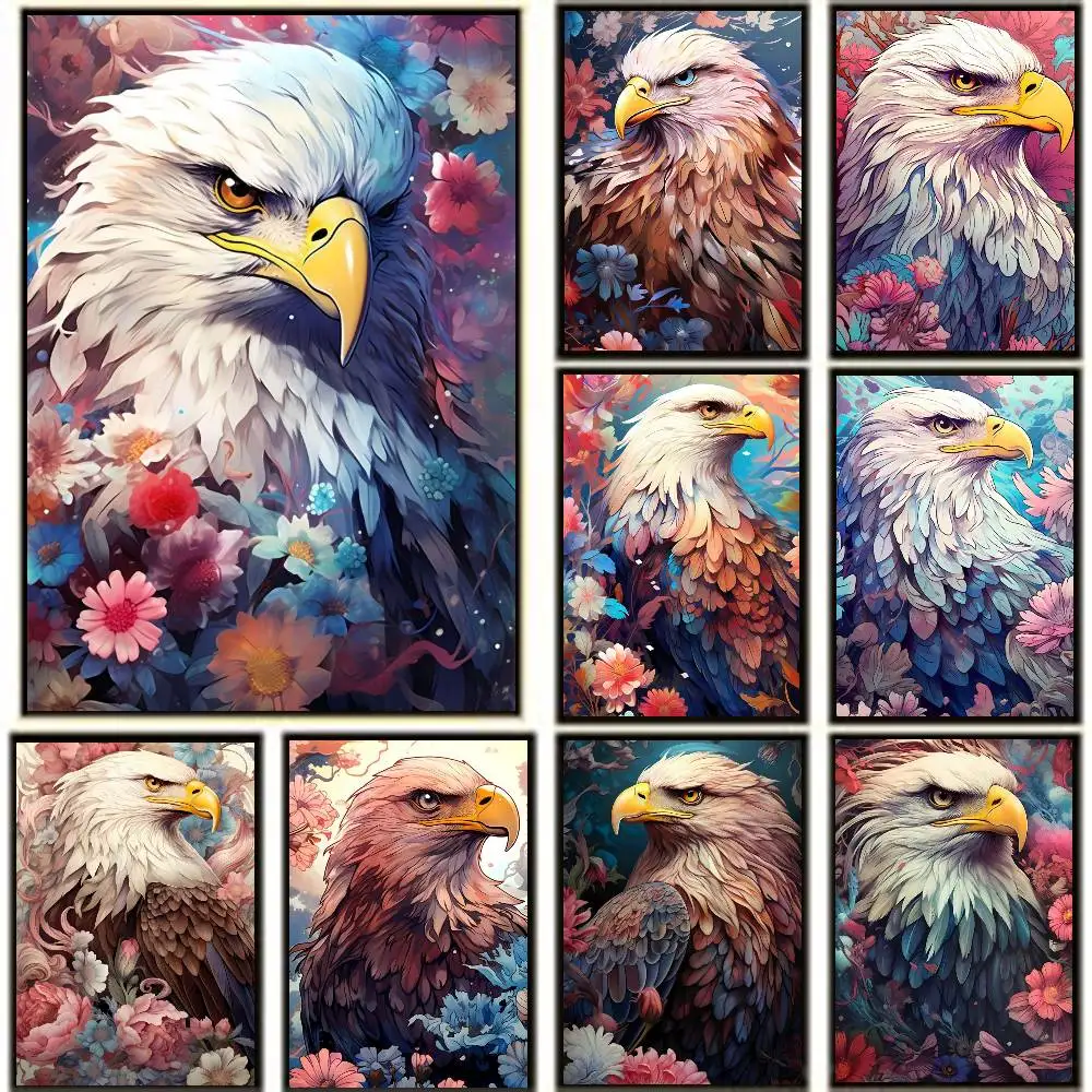 Bald Eagle Among Flowers Posters High Quality Self-adhesive Wall Art Decorations Color Prints Sticky
