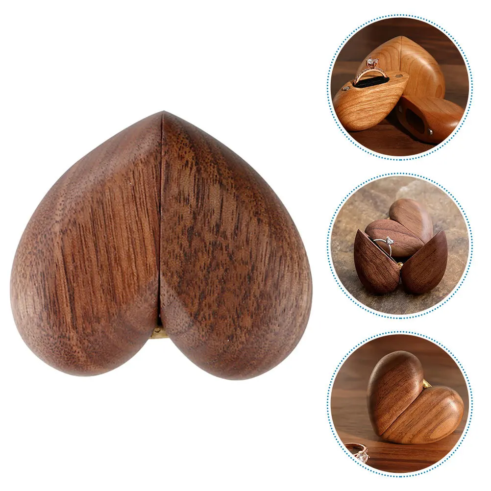 

Деревянная шкатулка для колец в форме сердца, свадебное предложение, обручальное маленькое кольцо для хранения, подарочный футляр, держатель для колец, шкатулка для драгоценностей