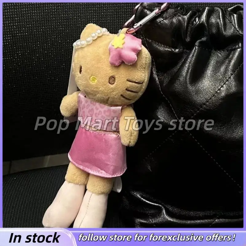 

Hello Kitty Plush Keychain Leopard Print Black Skin Pearl Decor Long Leg Stuffed Doll Bag Pendant Keyring As Girls Birthday Gift