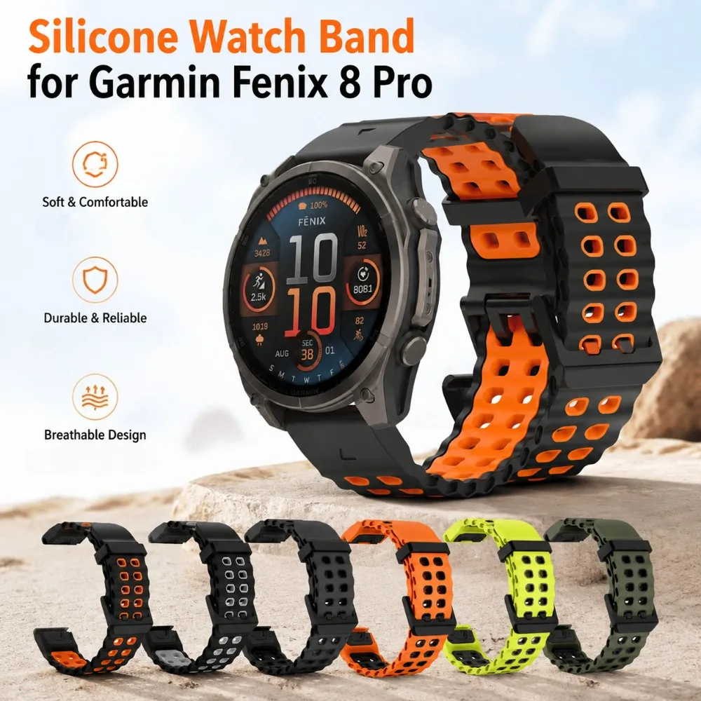Neues 22mm 26mm Quick Fit Silikon-Uhrenarmband für Garmin Fenix 8 Pro 51mm Verstellbares Atmungsaktives Armband für Garmin Fenix 7 Pro 7 6 5