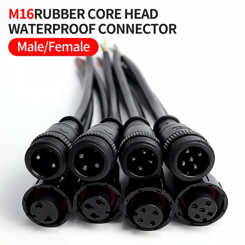 

5/20Pcs M16 Rubber Core Head Waterproof 2 3 4 5 Pin IP67 Cable Wire Plug for LED Strips Male and Female Jack nut Connector 20CM