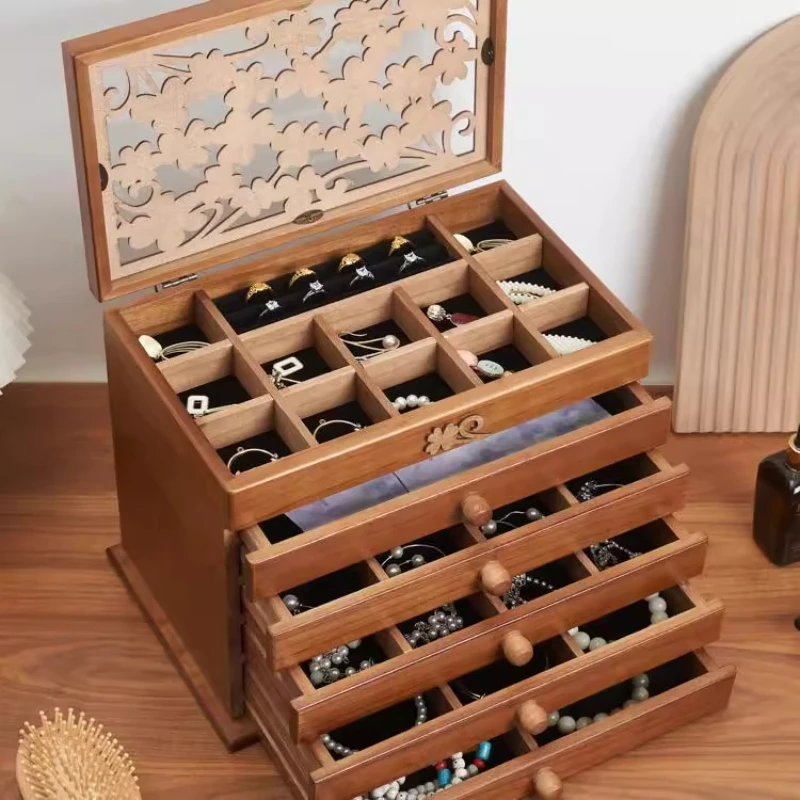

Solid Wood Jewelry Box Large Capacity Jewellery Box Retro Luxury Jewelry Case Ring Earring Necklace Jewellery Storage Cases