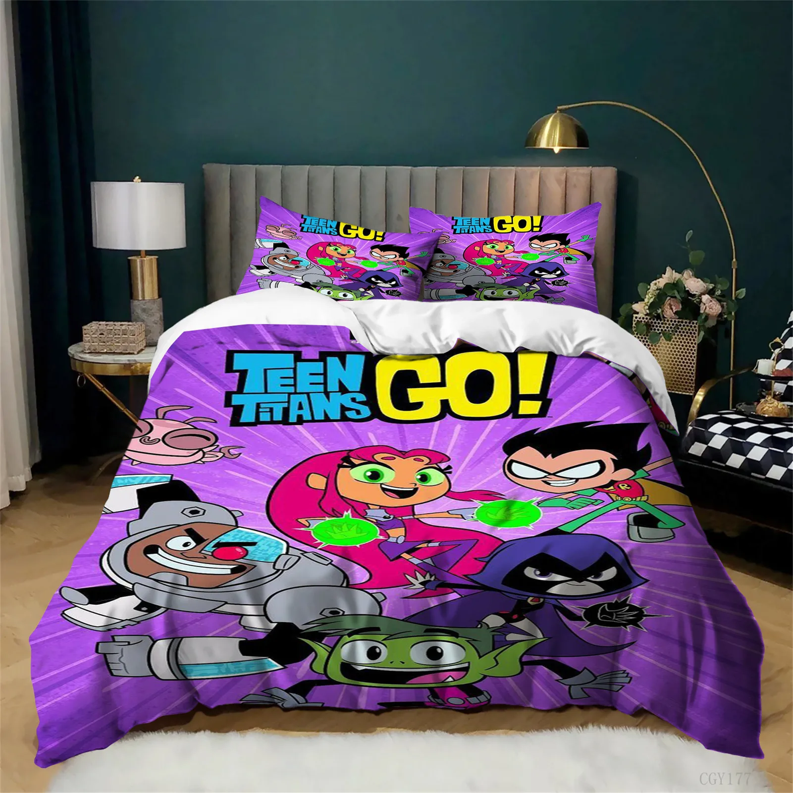 

Teen Tita-ns Go Bedding Set 3pcs Cartoon Soft Breathable Duvet Cover Set All Season Lightweight Quilt Cover Kids Bedroom Decor