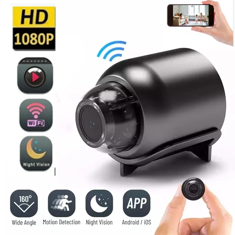 Mini caméra de surveillance IP WiFi HD 1080p, dispositif de sécurité domestique sans fil, babyphone vidéo, avec vision nocturne et détection de mouvement