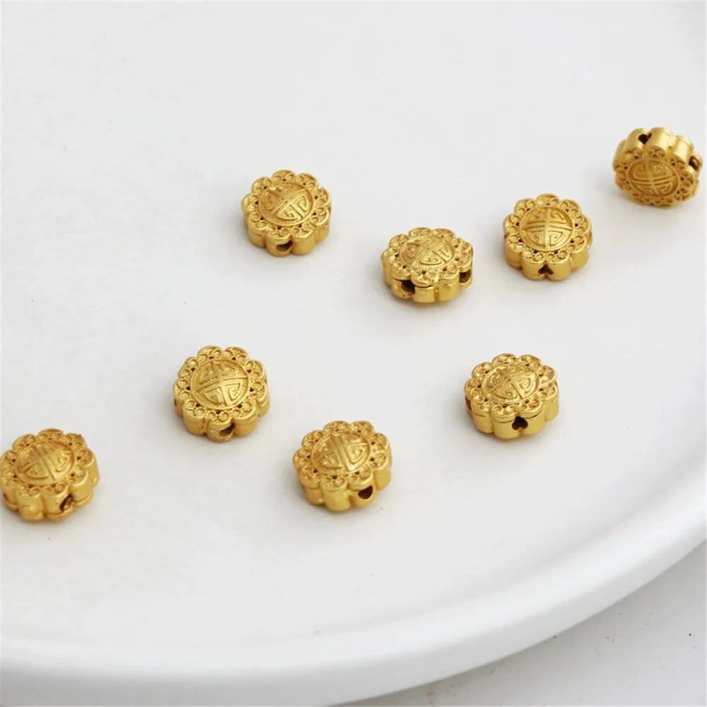 18K Gold-clad Color-Changing Double-Sided Sunflower, Cross-hole, Flat Beads, DIY Accessories, Loose Beads, 10mm