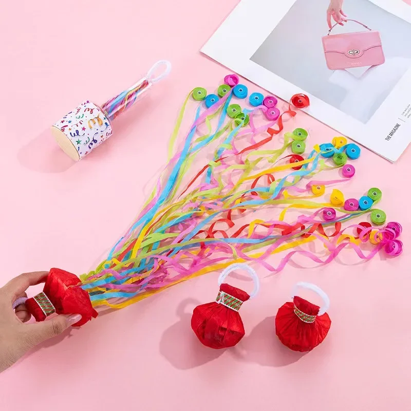 10pcs Party Supplies Colored Paper Pull Flowers Wedding Party Hand Thrown Ribbon Spray Confetti Fireworks Bouquet Wedding Decor