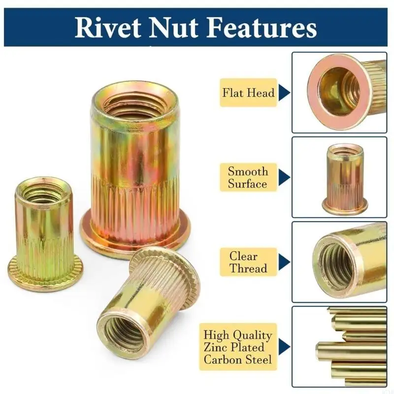 

D7YB Heavy Duty 240pcs Carbon Steel Rivets Nut Nut set with Storage Box Threaded Insert Nut Simple Installation
