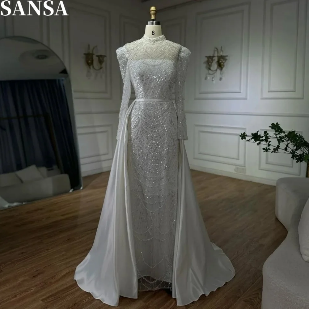 Sansa A-Line Beading Lace Evening Dress Customized Strapless Floor-Length Wedding Dresses Removable Tail Vestidos De Fiesta 2024