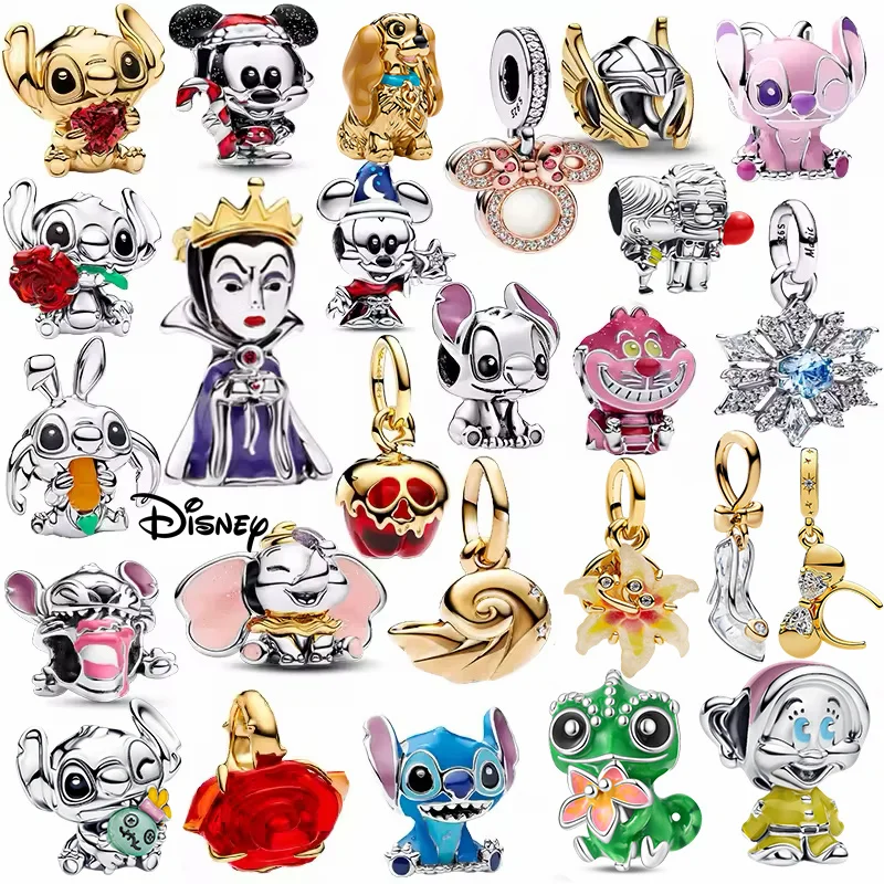 Pendentif Disney en argent sterling 925, Stitch et Blanche-Neige, perles adaptées aux bracelets originaux, bijoux de fête exquis, cadeau, nouvelle collection 2026