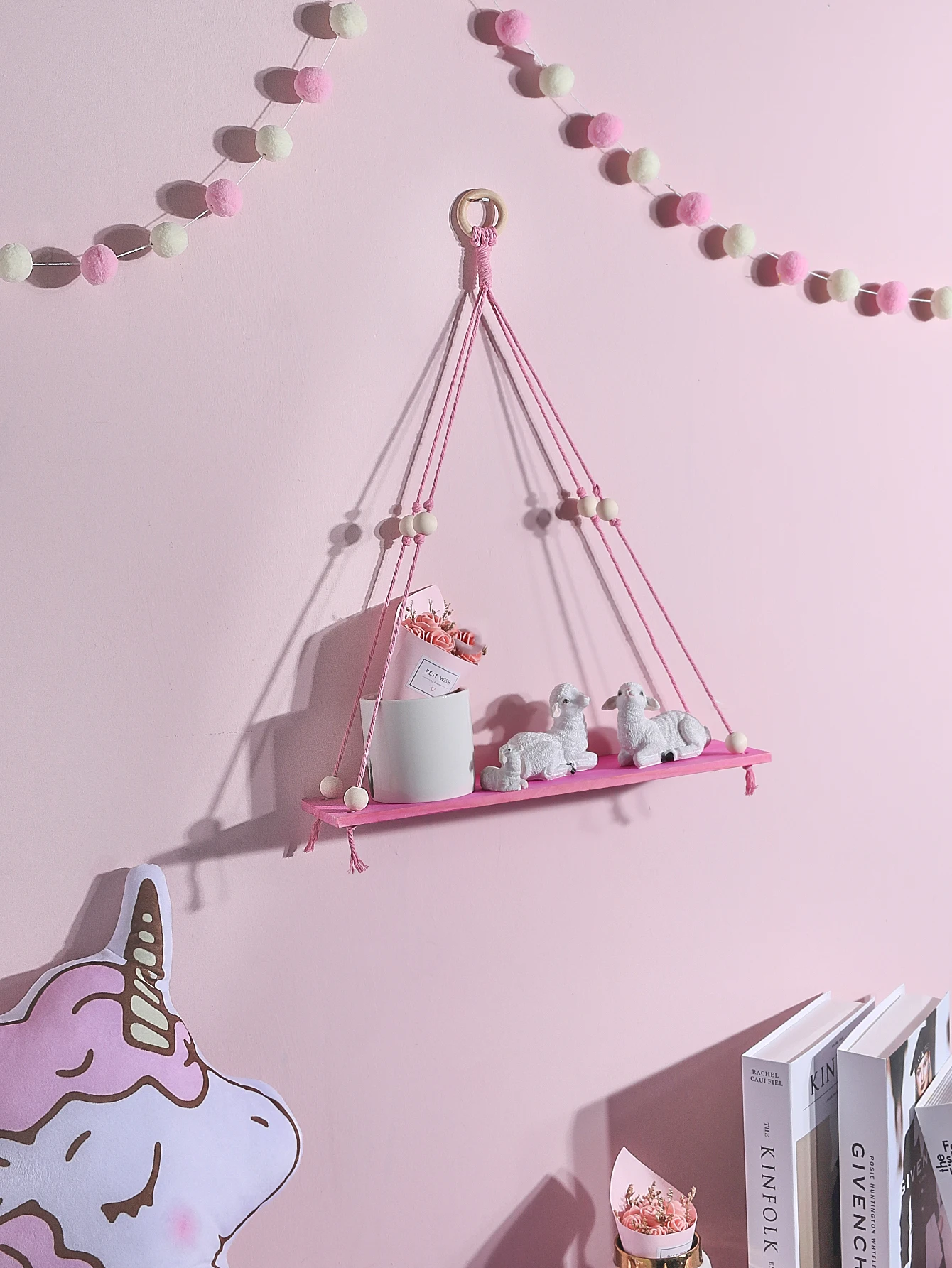 Pink Wooden Shelf Hanging Decoration Display Stand Wall Decor Floating Shelf Nordic Room Decors Aesthetic for Girls Kids Room