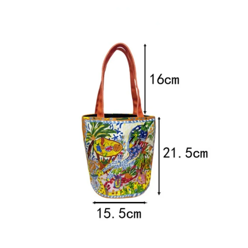 New Fashion Canvas Fabric Women Handbag Special Colorful Artist Design Pattern Top-handle Bag Casual Lunch Tote Bags