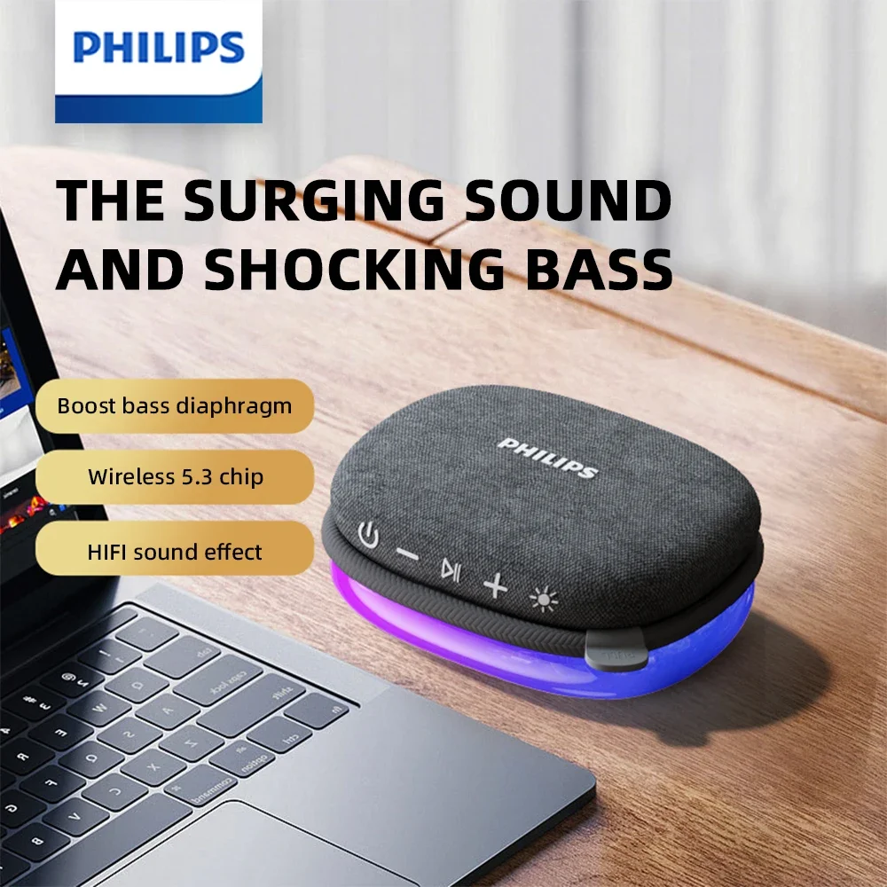

Philips TAS2307 Bluetooth Speaker Outdoor Portable Colorful RGB Dynamic Light Effect Sound Box for Camping Cycling Activities