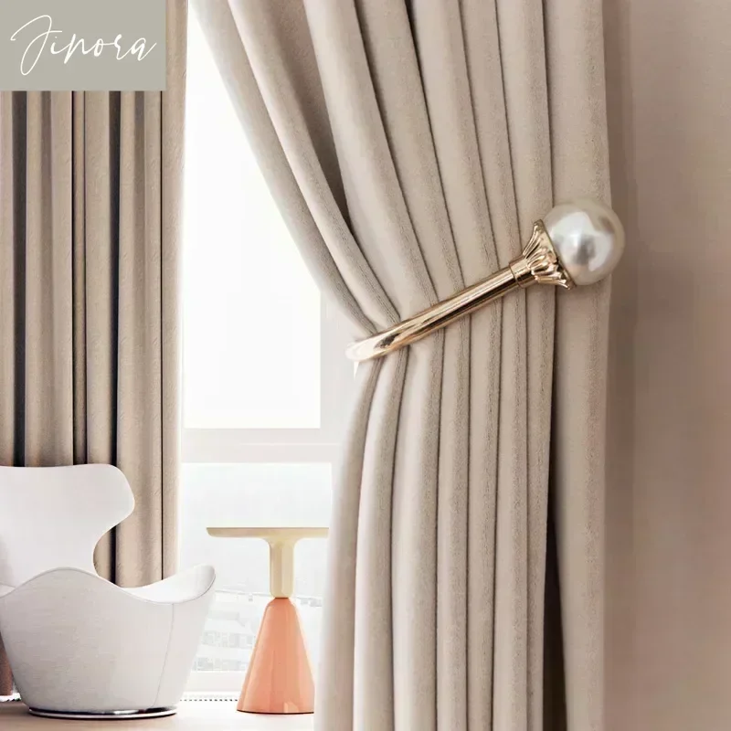 

New Cream Beige Blackout Curtains for Living Room Dining Room Bedroom Wool Velvet Insulation Curtains High-end Customizable