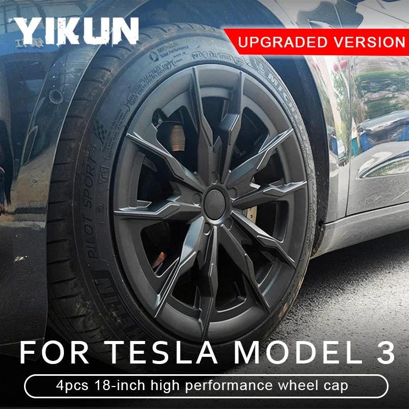 4PCS Hub Cap Performance for Tesla Model 3 Replacement Wheel Cap Automobile Hubcap Full Rim Cover 18-Inch Accessories 2018-2023