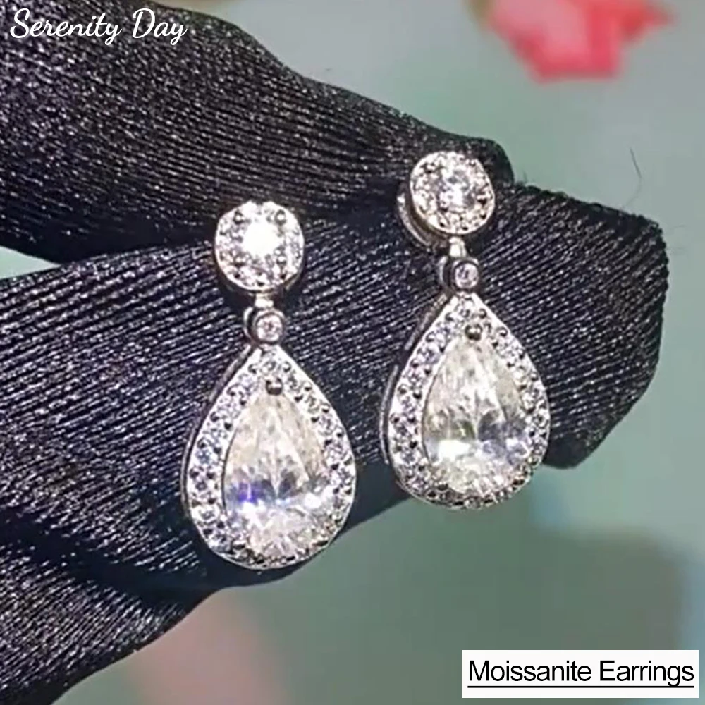 

Серьги-капли Serenity 2ct Pear D с муассанитом для женщин, подарок, однотонное серебро S925, сверкающие серьги-подвески с бриллиантами в лаборатории, покрытые 18K