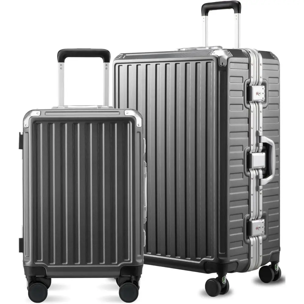 Aluminum Spinner Luggage Set, 8010S Frame, ZipperlPolycarbonate Hardshell, 2-Piece (20/28), Charcoal Metallic