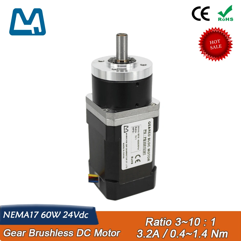 

Gear BLDC Motor Planetary Reduction Gearbox Ratio 3:1 NEMA17 60W 24V Brushless DC Motor