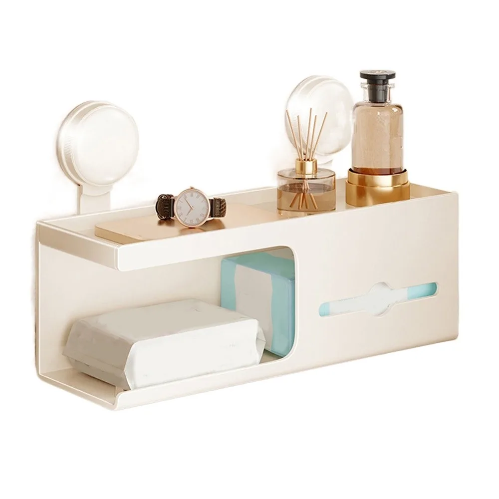 Steel Suction Cup Toilet Paper Holder Wall-Mounted Punch Free Roll Paper Storage Box Save Space Detachable Paper Towel Holder