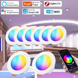 Tuya WiFi Smart Downlight 5W 7W 10W 15W ZigBee Lampa sufitowa LED AC85-265V Ściemnialna lampa RGB APP Zdalne sterowanie Smart Life