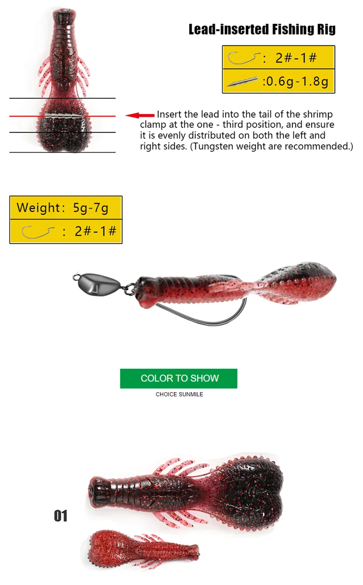 SUNMILE Stick Bait 6,2 cm 6,6 g Casting Schwere Gewichtete Weiche Kunststoff Köder Craw Künstliche Köder Silikon Shad Köder Für Bass angeln – Detail 3