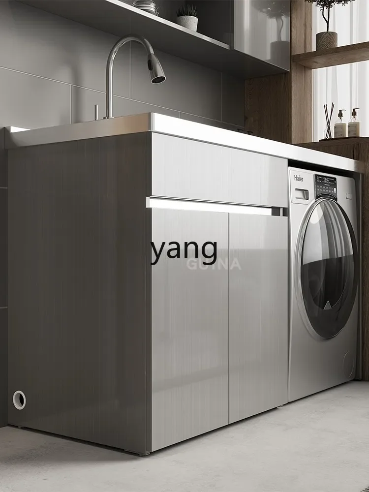 LMM Stainless Steel Basin Cabinet Sink with Washboard Washing Machine Companion Bathroom Cabinet