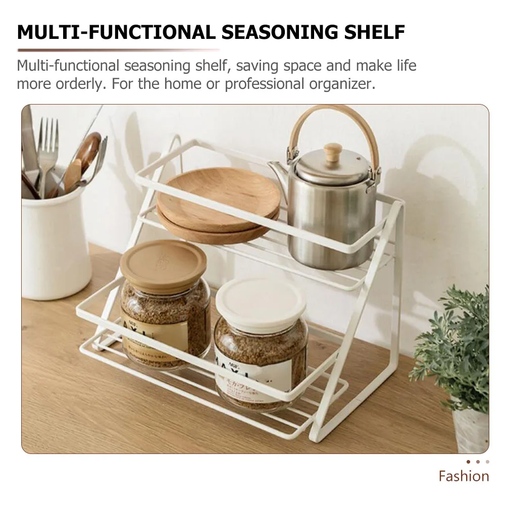 

Multifunctional Storage Rack Seasoning Bottle Shelf Kitchen Accessories Carbon Steel Space Saving White Household