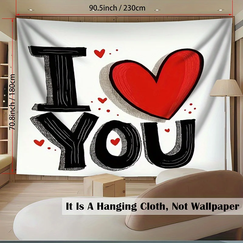 خطة ثنائية الأبعاد، لافتة خلفية جدارية مكونة من قطعة واحدة لعيد الحب - تصميم قلب أحمر "I Love You".