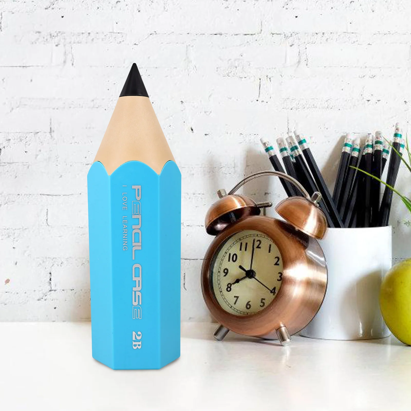 

Pencil Shape Creative Pen Holder with Lid Makeup Brush Organizer Desk Storage Container Pencil Case Aesthetic