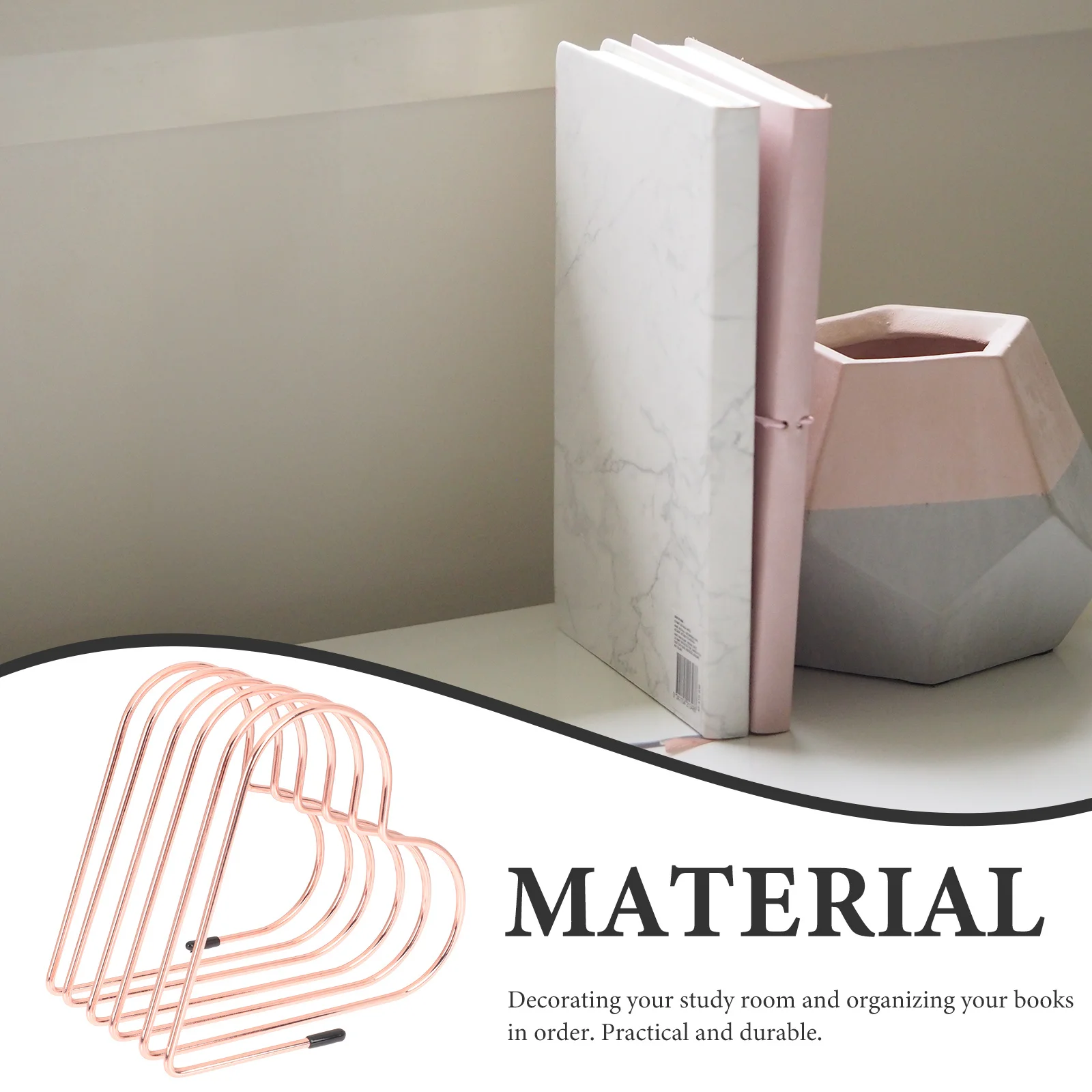 

Decorative Book Support Holder with Metal Heart Ends for Home Office Desk Organizer Rack Storage Solution